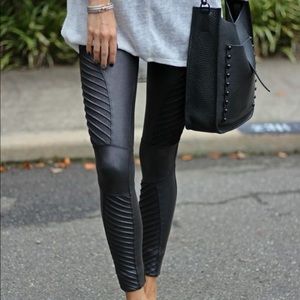 Spanx Moto Leggings in Gun Metal | faux leather